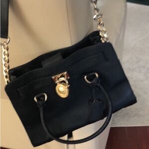Michael Kors Black Leather Handbag 👜 with Gold Accents